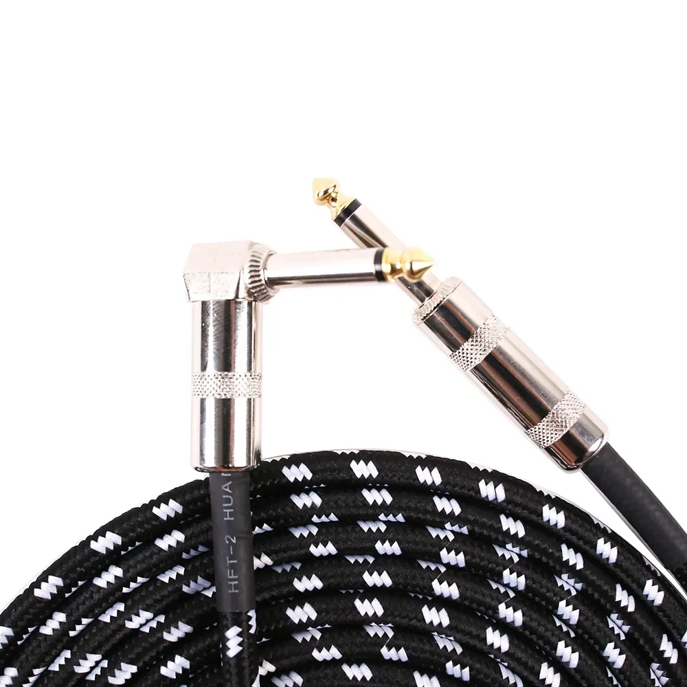 Cabo universal de instrumento mono de 1/4 ", serve para guitarra, baixo, teclado, misturador, e-drum, escudo de trança de fibra azul, liga de zinco, redução de ruído