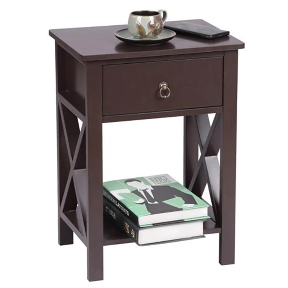 FCH Nightstand Modern End Table, Meja samping dengan 1 laci dan rak penyimpanan, coklat