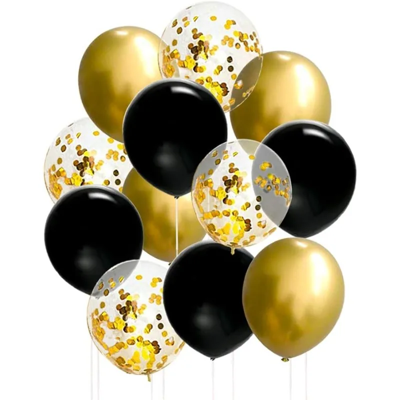 

50 Pcs 12 Inches Black and Gold Balloons, Gold Confetti Balloons, Gold Metallic Latex Balloons for Graduation Party Decorations