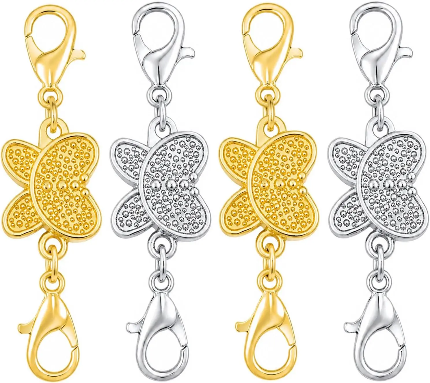 Butterfly Magnetic Necklace Clasp with Lobster Clasp, Gold and Silver, for Bracelet and Necklace Extender Closures, 4 Pack