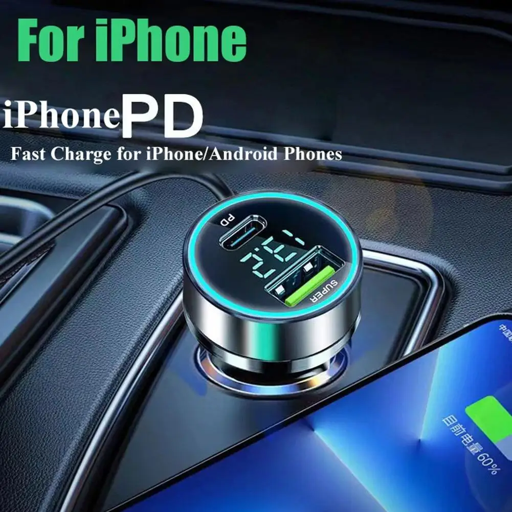 120W+PD3.0 With Digital Display 2 Port Car Charger Fast USB Charging Adapter For IPhone Quick  Chargers