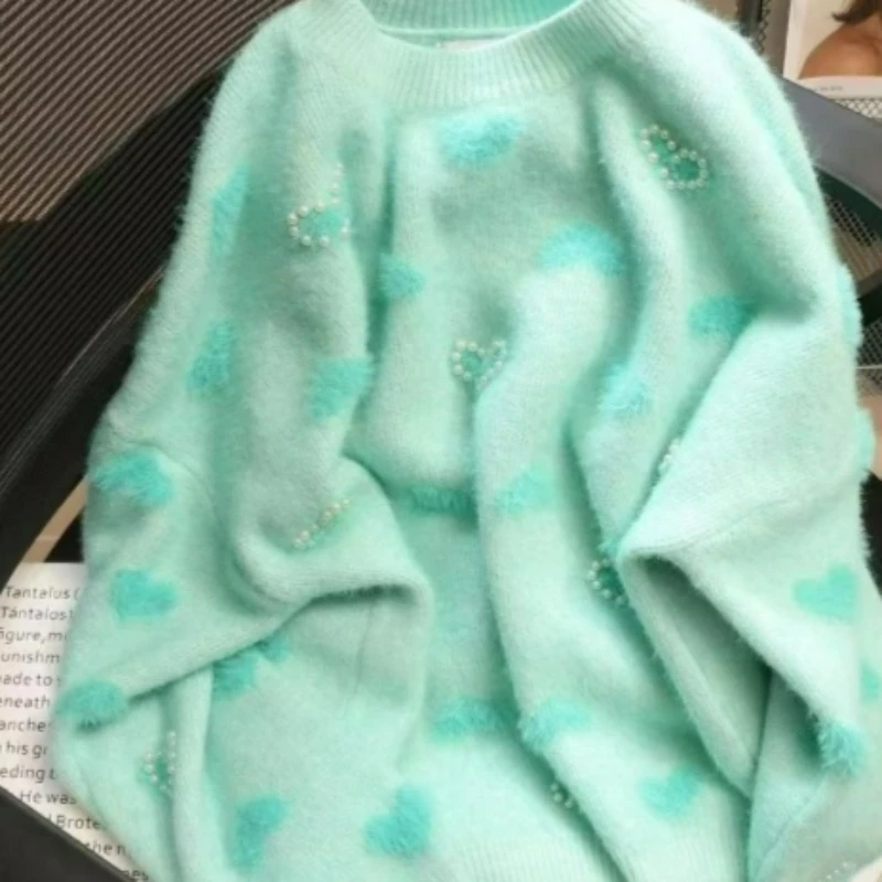 Konijnjacquard trui voor dames Losse casual relaxte gebreide trui met lange mouwen en contrasterende kleur voor herfst-winter