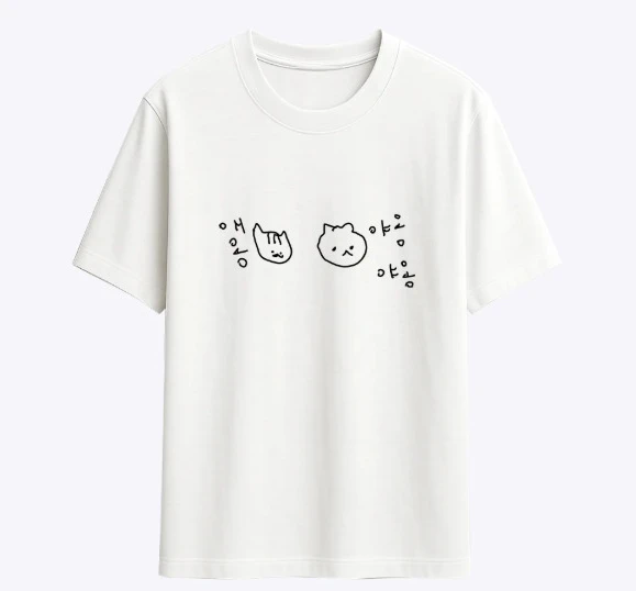 Korean Annoyed Cat Short-sleeve Printed T-shirt Top Cute Line Art Cat Meme Graphic Casual Streetwear for Daily Wear Versatile