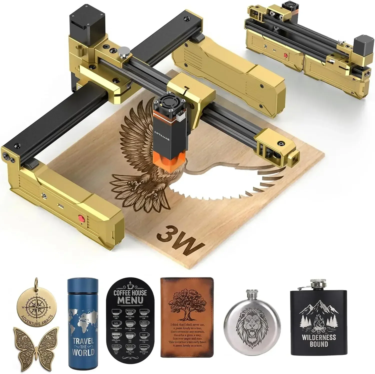 

T1 Laser Engraver, 3000mW Foldable Laser Engraver Machine Higher Accuracy Wood Cutter and Portable Engraving Machine with Workin