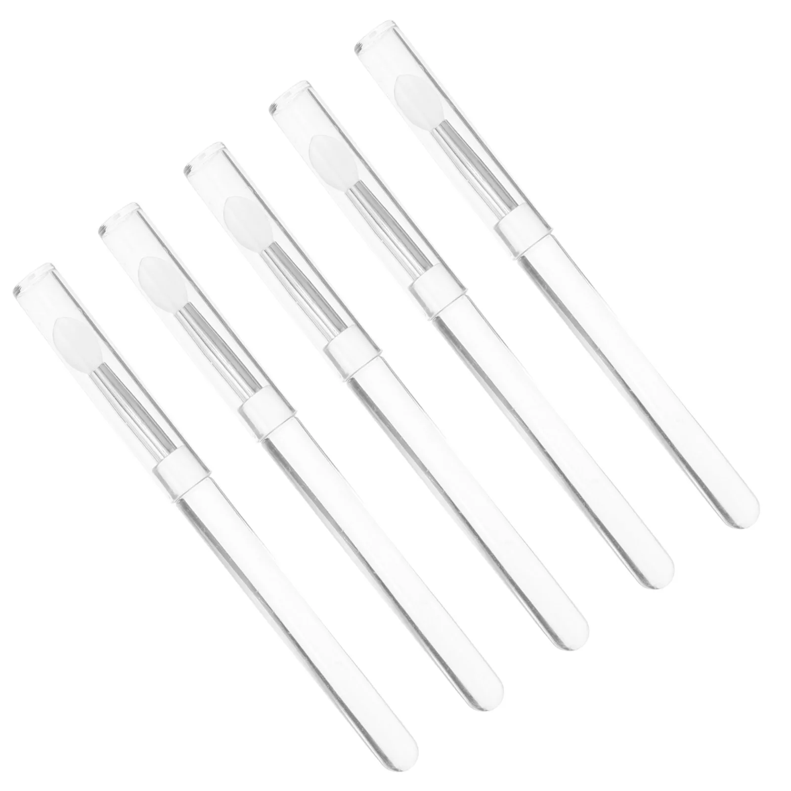 5 szt. Przezroczyste pędzelki z okrągłą główką, miękki aplikator silikonowy do różu, cieni do powiek, błyszczyka, balsamu, narzędzie do nakładania, przenośne