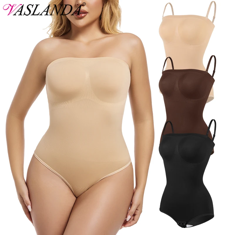 Strapless Shapewear Bodysuit for Women Off the Shoulder Seamless Tummy Control Sculpting Briefs Tube Tops Sexy Body Shaper