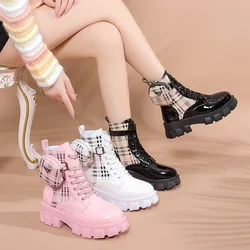 Autumn Fashion Ankle Boots Thick Bottom Round Head Buckle Small Leather Bag Short Boots Comfortable Women's Zapatos Mujer