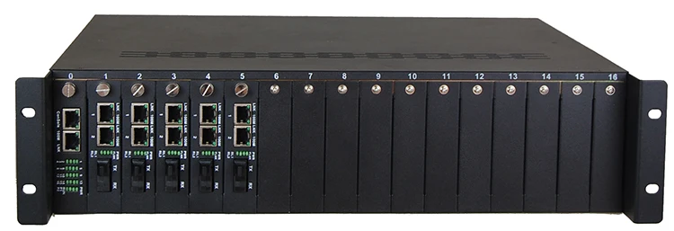 Fctel 17 Slots 2U Rack Mount Chassis Optical Fiber Media Converter With SNMP Management