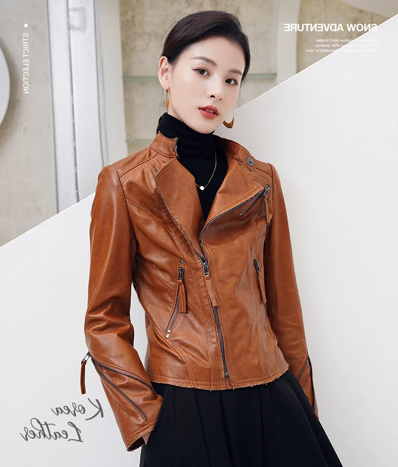

2023 Genuine Leather Jacket Women Korean Style Real Sheepskin Coat Spring Autumn Vintage Short Clothing Chaquetas Para Mujer