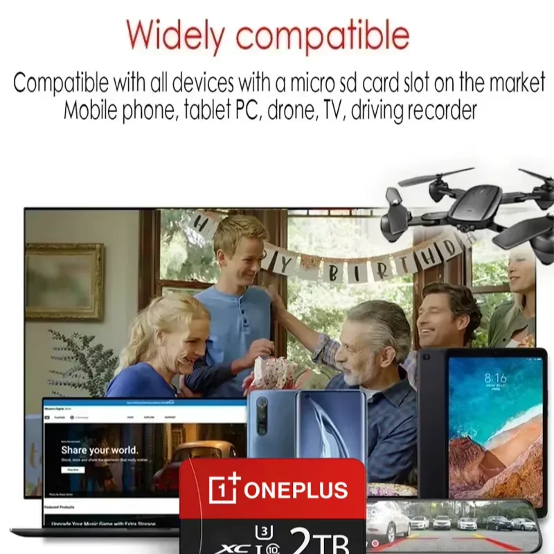 OnePlus  2TB High-Speed  A2 V30 512GB 256GB 128GB 4KSD Card Memory Card Micro TF SD Adapter for Smartphone/Tablet/PC Cross-Use