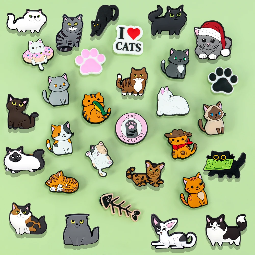 1PCS Cute Cats Shoe Charms Accessories Sneakers Garden Shoe Decorations Pins Woman Men Animals Black Cat Pins for Girl Kids Gift