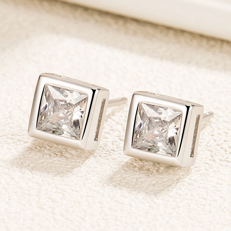 Hot Selling Zircon Square Earrings Simple Fashion 925 Silver Ear Stud Commuting Ear Accessories Temperament Earring For Women