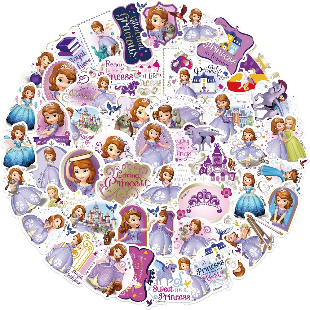 10/30/50PCS Disney Cute Princess Sofia Stickers Cartoon Toys Gift DIY Notebook Suitcase Phone Laptop Bike Wall Decals Decoration