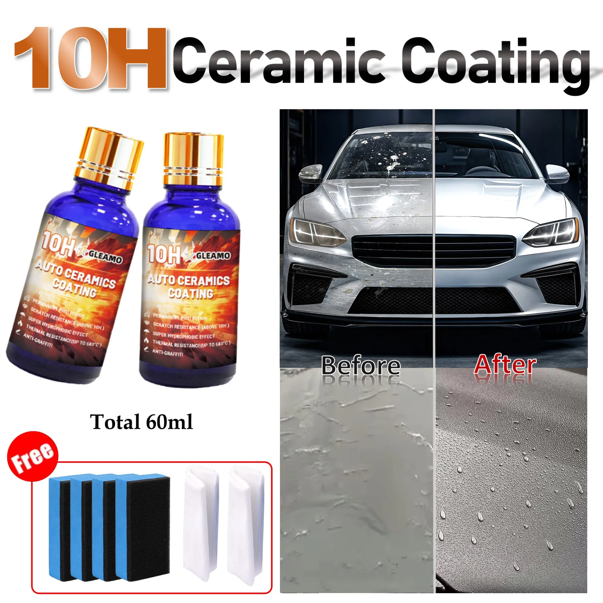

10H керамическое автомобильное покрытие, жидкое покрытие, нанокристаллический гидрофобный слой, длительный эффект, предотвращает появление царапин и пятен