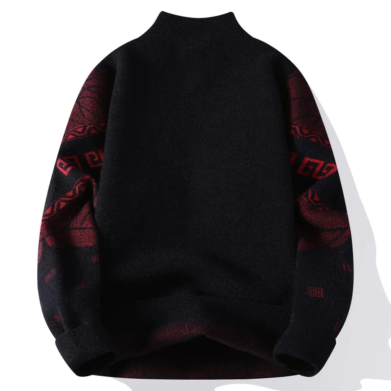 

Men's Designer Original Jacquard Half-Zip High Neck Knit Sweater Soft Warm Anti-Pilling Vintage Ethnic Pattern Autumn Winter
