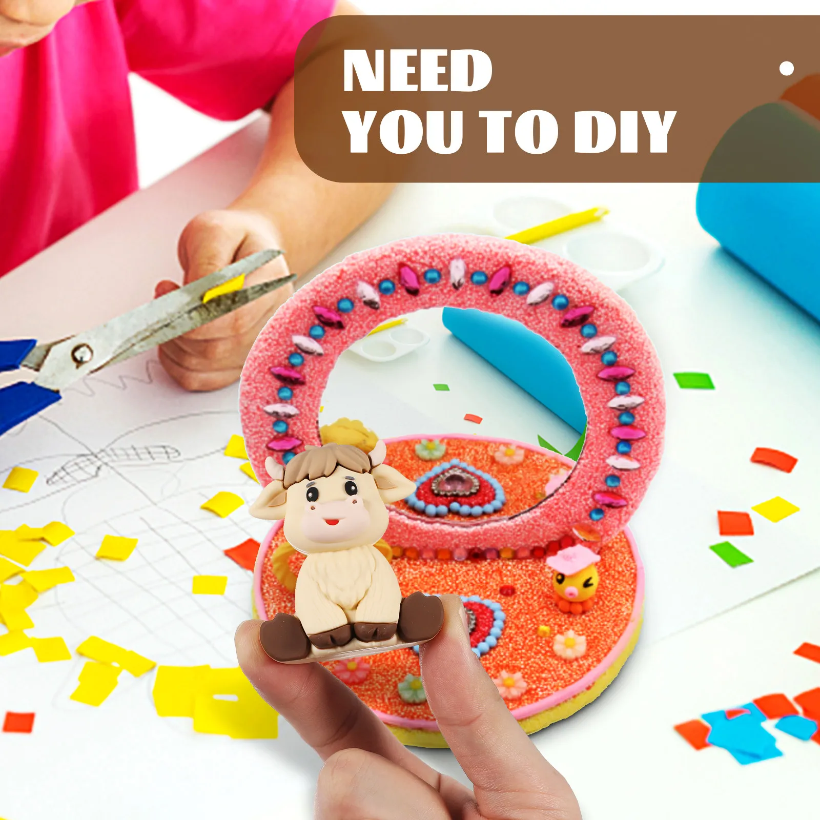 

2Pcs DIY Wooden Unfinished Round Tabletop Mirror for Kids Creative Craft Painting Decorative Clay Beads Foam Putty Art Project