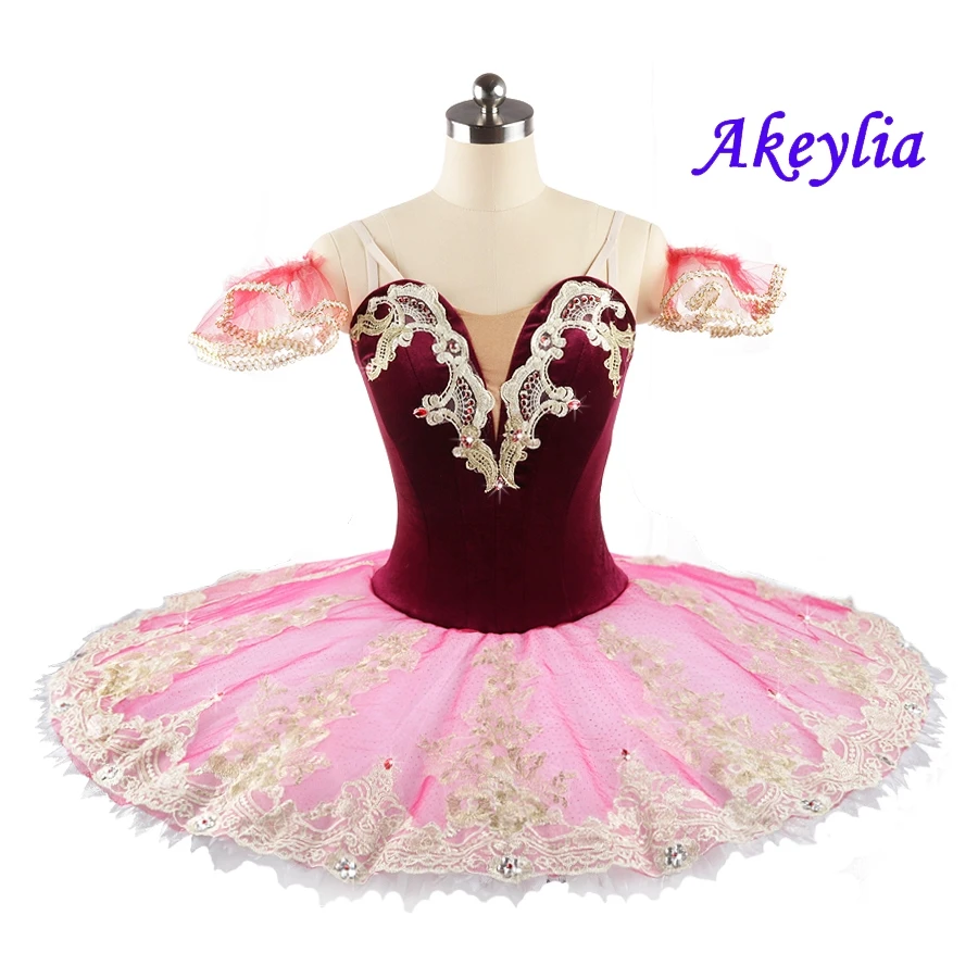 

Burgundy with rose red Classical Pancake Tutu velvet professional Ballet Dress custom handmade Adult Ballet Dress Tutu JN0209