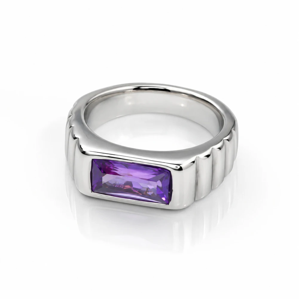 Vintage Luxus Smaragdgrüner Edelsteinring für Herren, Edelstahl, breites Band, rechteckiger Ring, Retro-Streifendesign, Statement-Schmuck – Detail 12