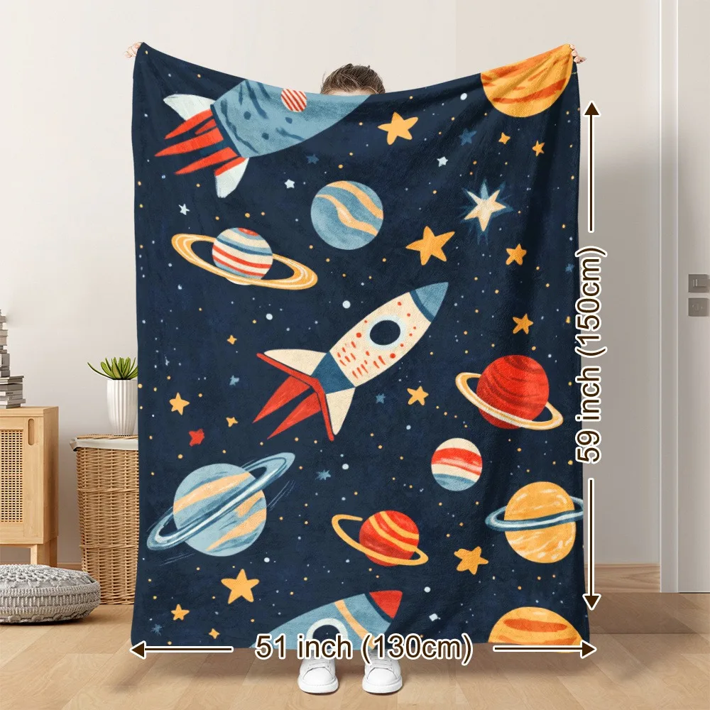 

Comfortable Rocket And Space Flannel Blanket Warm And Comfortable Blanket Warm And Soft Plush Blanket Office Nap Blanket