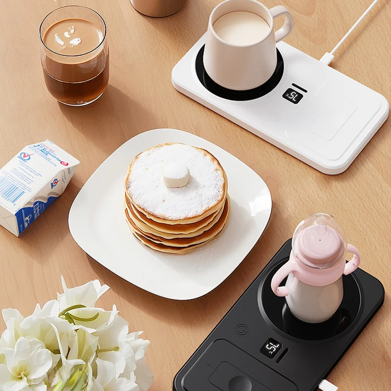 2 in 1 커피 머그 워머 무선 충전기 다기능 컵 히팅 패드 3단계 온도 조절 워머 코스터 밀크티 물