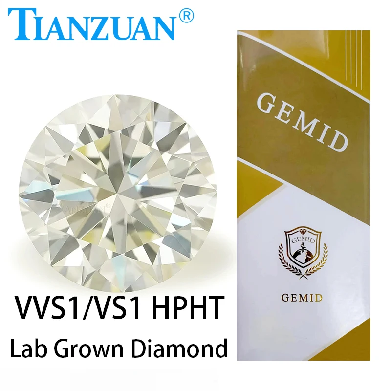 Lab Grown Diamond HPHT Light Yellow Color VVS1/VS1 3EX Round Brilliant Cut Loose Gemstone Bead with GEMID Certified