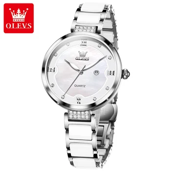 OLEVS 5589 Quartz watch women top brand luxury elegant fashion creative ceramic band design waterproof ladies wristwatch gifts