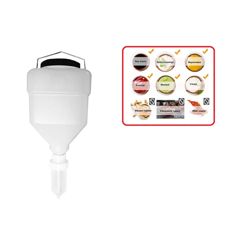 【COUPON!】 Boquillas dispensadoras de salsa de gran diámetro y botella cuadrada de 5,5 L, botella exprimidora, botellas de condimentos colgantes