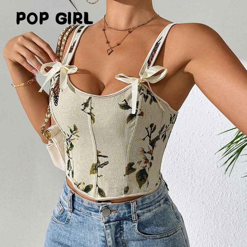 Sexy Blumendruck Apewear Weste Strapl Brtte Damen Svel Top Knoten Krawatte Taille Slim Fit Innenbekleidung