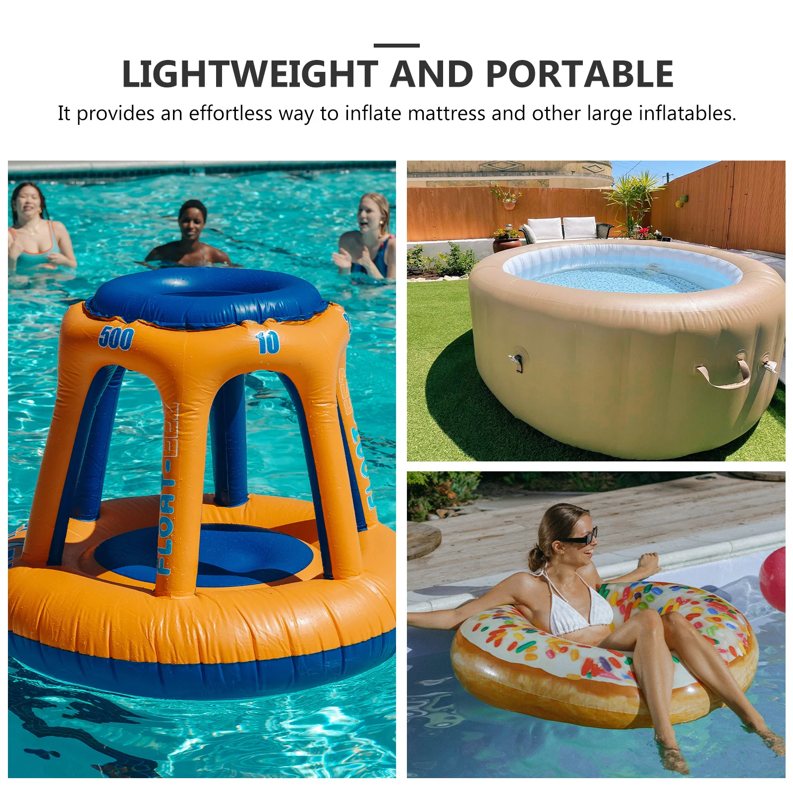 Elektryczna pompka powietrza, lekka, przenośna, szybkie pompowanie do materacy, sportów wodnych, basenu, pontonów, kompresor powietrza dwufunkcyjny.