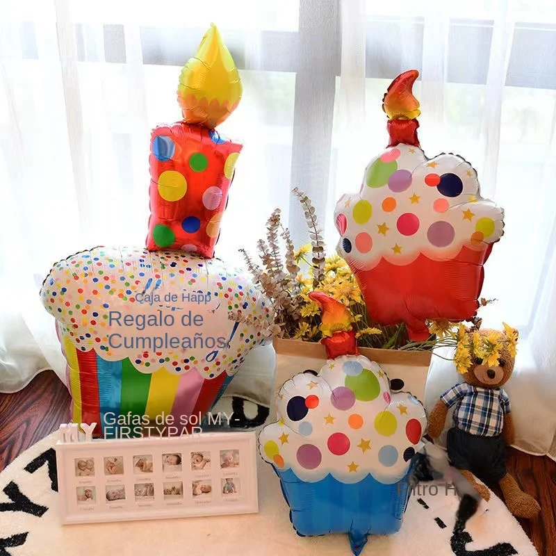 Vela grande de Tres capas para pastel de cumpleaños, globos de papel de aluminio de lunares a rayas, decoración de escena de atrezo para fotografía de fiesta de cumpleaños