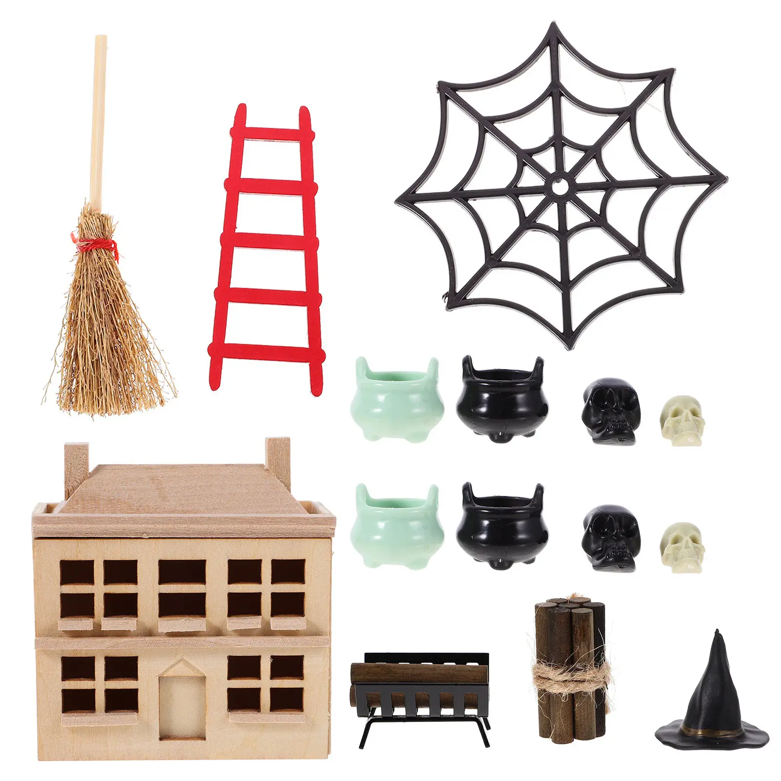 

1Set Halloween Mini House Decor Set Creative DIY Micro Landscape Ornament Kit for Dollhouse Styling Desktop Office Festive Home