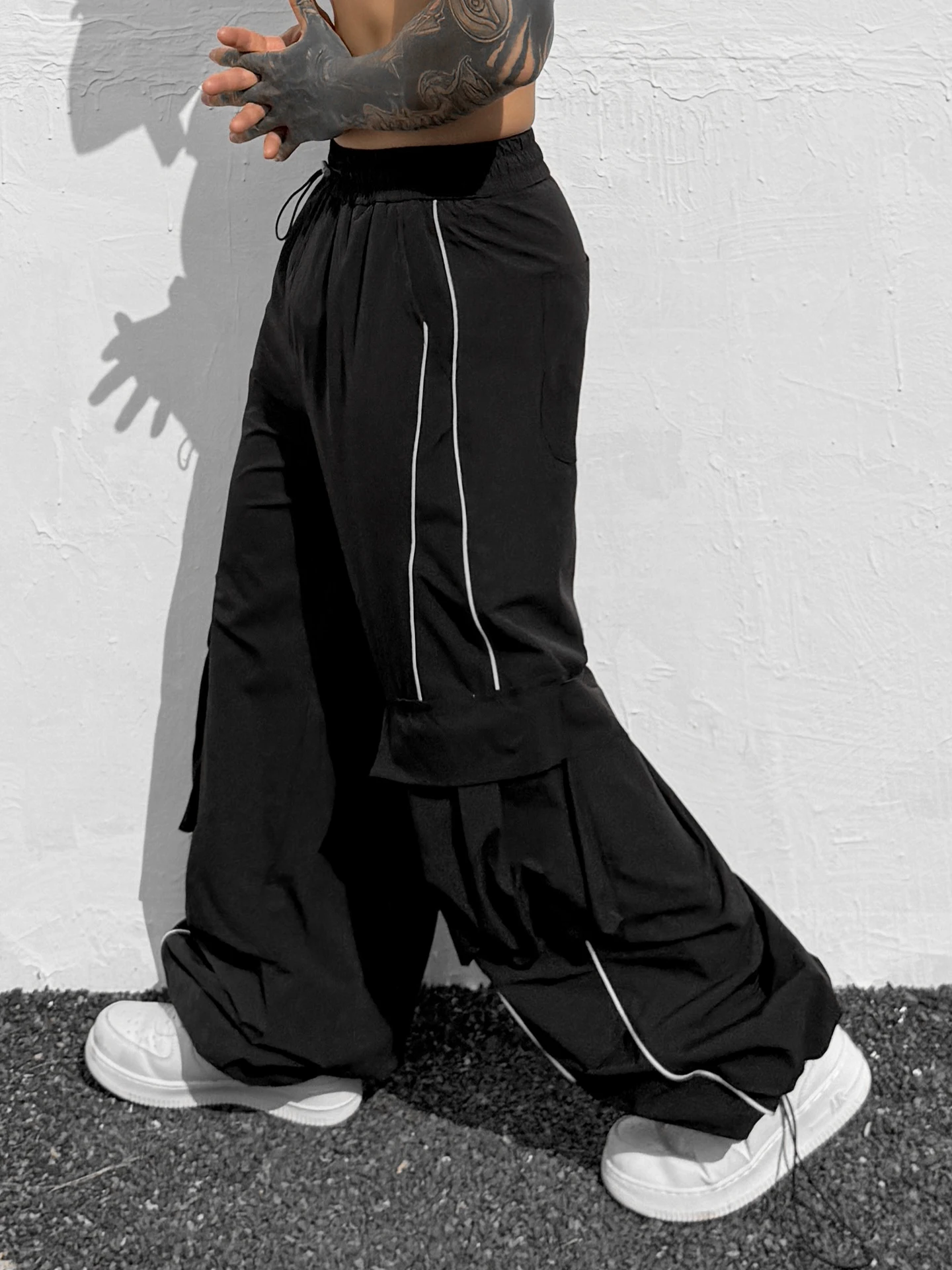 

Модные мужские брюки прямого кроя с широкими штанинами в американском уличном стиле, повседневные, со светоотражающими полосами, струящиеся, спортивные