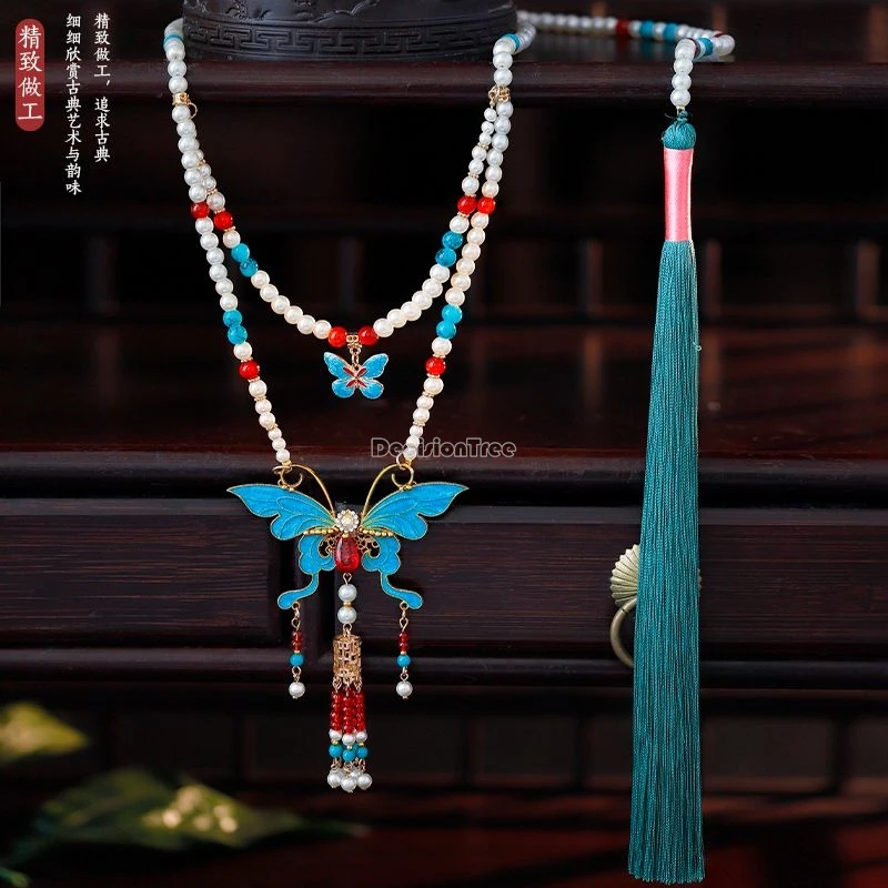 2026 chinese improved ancient-style necklace butterfly-shaped pendant traditional hanfu cosplay accessories retro women necklace