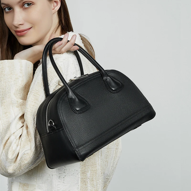

Toptrends Classic Cow Genuine Leather Bowling Tote Handbags For Women 2025 Luxury Designer Pillow Ladies Shoulder Crossbody Bags