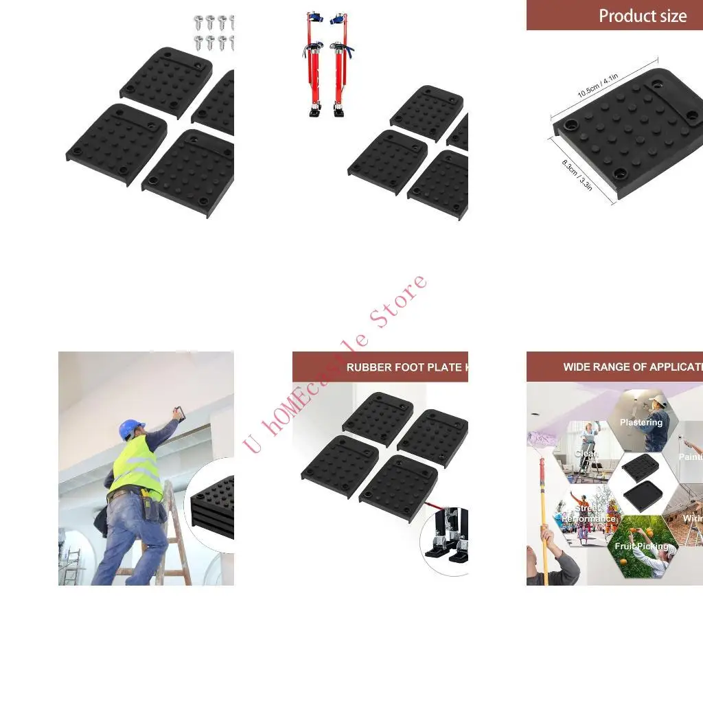 63HF 4lots Secure Fit Stilts Foot Pad Rubber Antislip for Decoration Construction Outdoor Event Includes 16 Screws