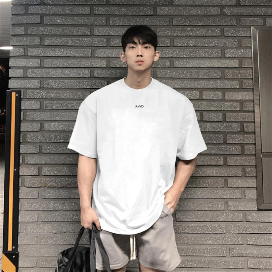 Hip Hop Oversize M-3xl Men Loose Fitness T Shirt Fashion Gym Running T-shirts Summer Gym Short Sleeve Cotton Casual Tees Tops