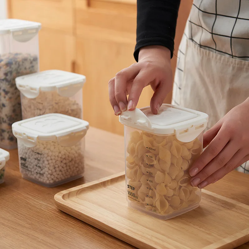 1800ML Healthy Plastic Box with Scale Food Storage Box Tank Airtight Plastic Containers Sealed Cans for Coarse Cereals Grains