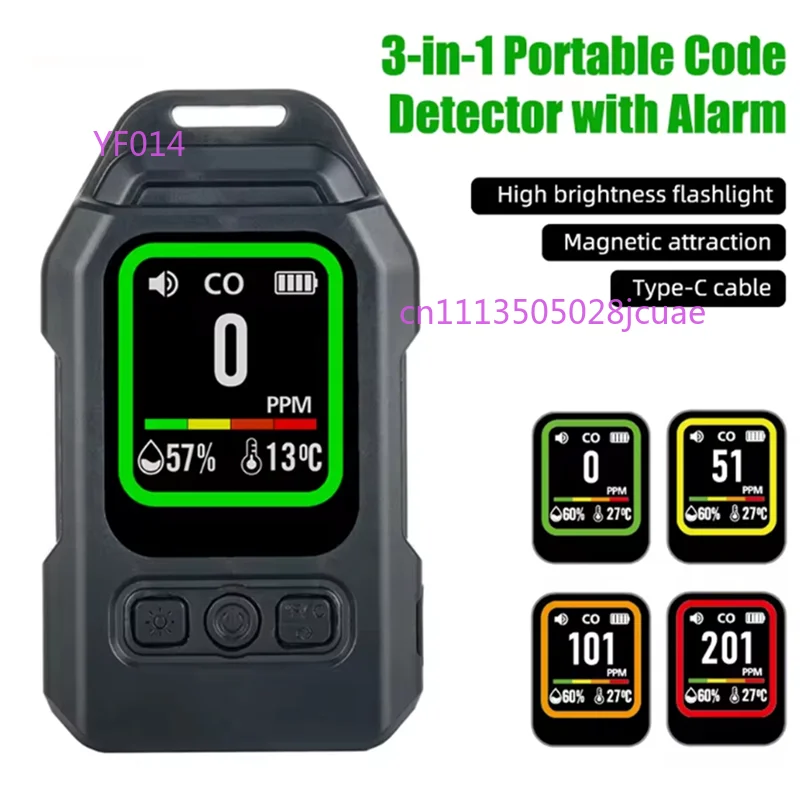 Portable Carbon Monoxide Detector with Temperature Humidity Meter Indoor Air Quality Monitoring Sensor for Home Use