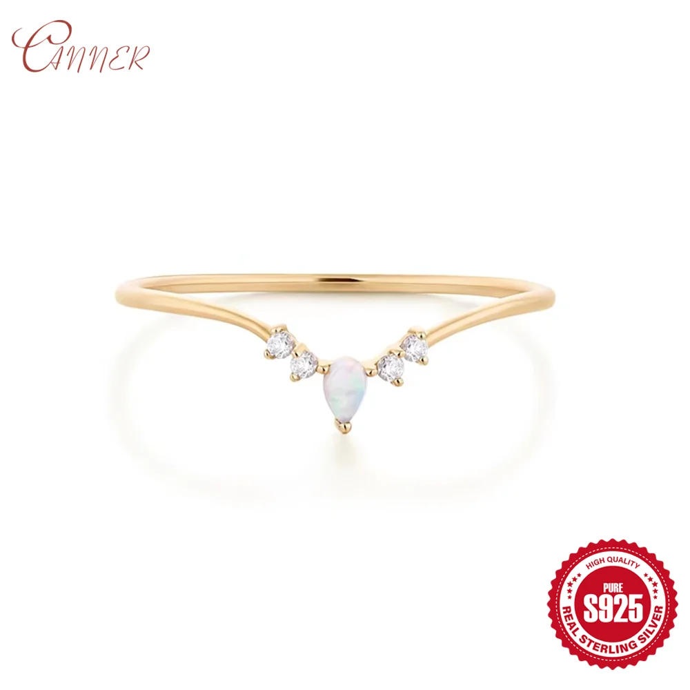 AIDE 925 Sterling Silver Elegant V-shape Opal Crystals Rings for Women INS Romantic Wedding Bridal Jewelry