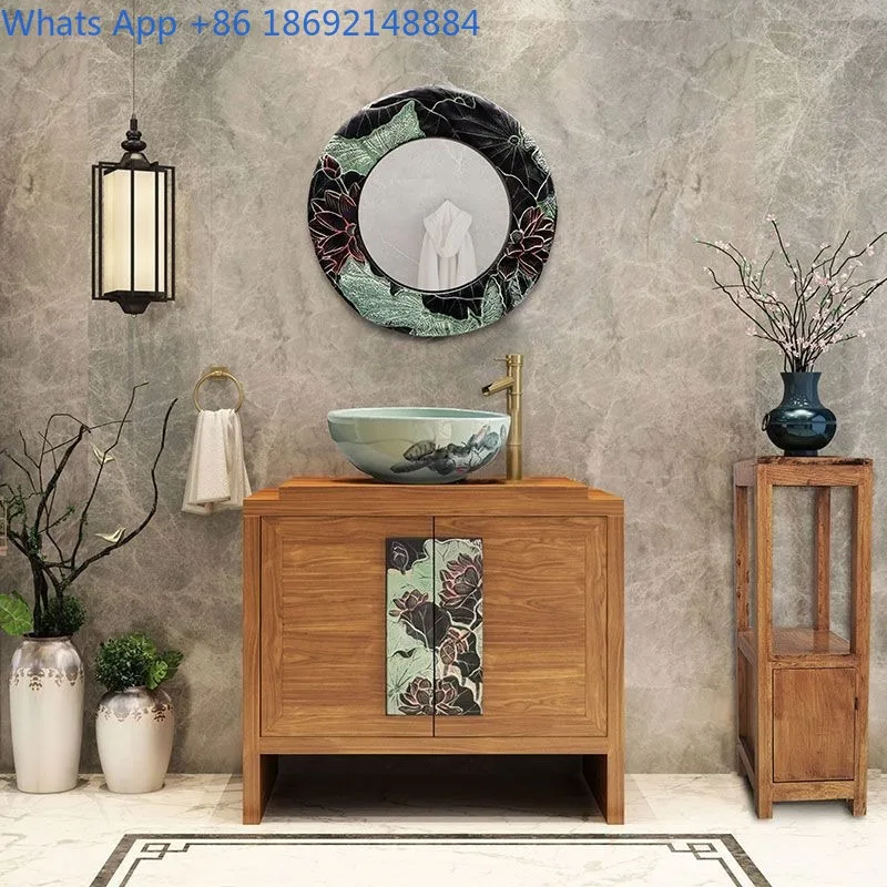 

Современный тумбовый умывальник в китайском стиле для отелей и чайных, антикварный креативный художественный комплект для ванной комнаты