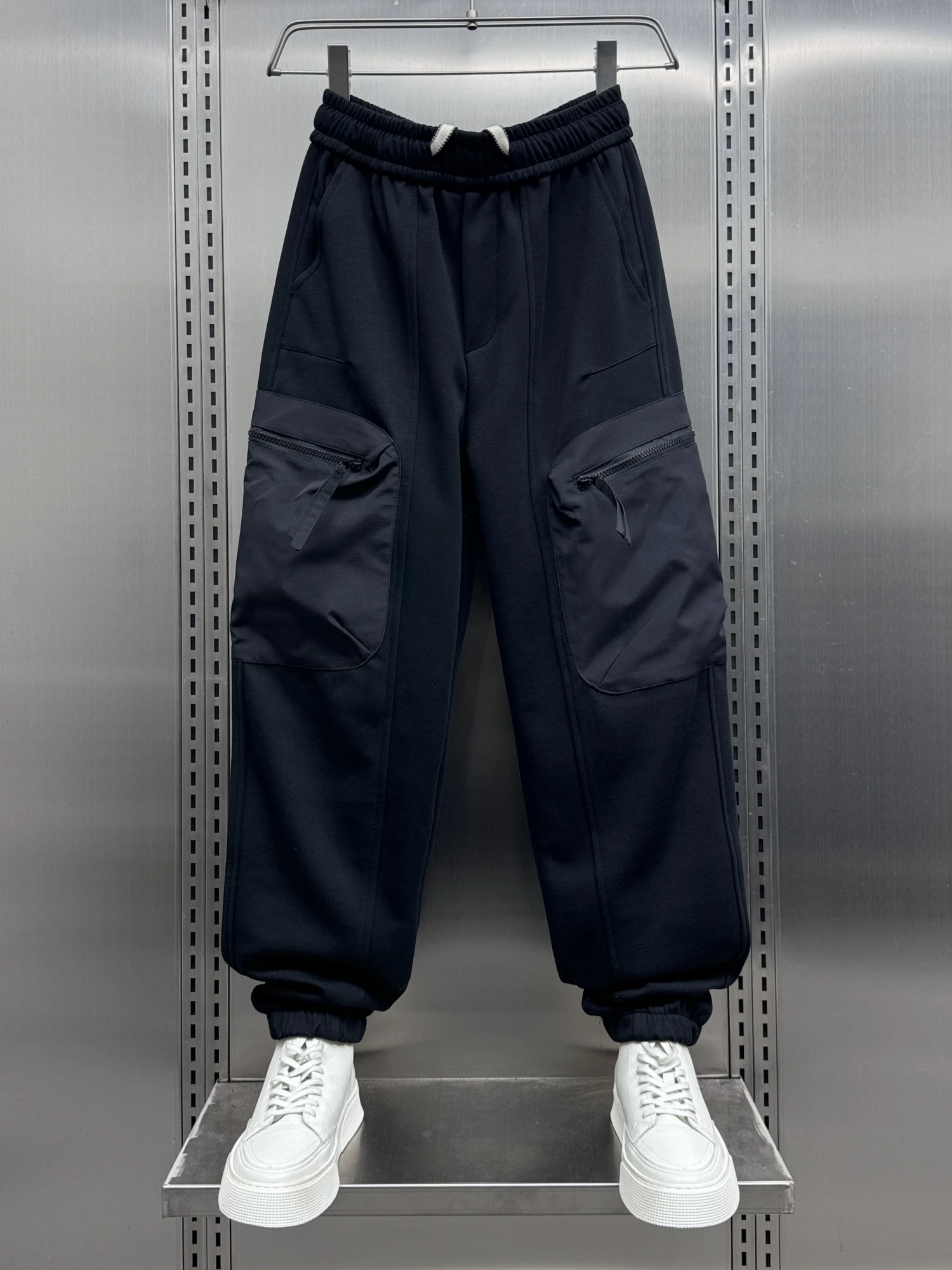 

Trendy Patchwork Work Pants Men's Korean Sle Winter Fce Lined Thiened Loose Cuffed Sports Harlan Pants Casual Trousers