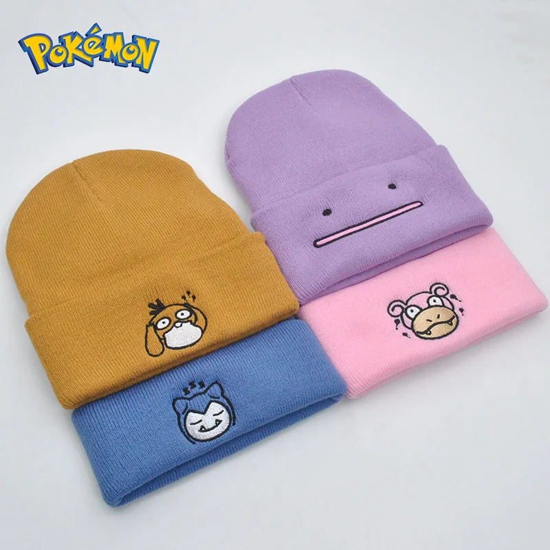 pokemon-snorlax-idem-psyduck-gorros-feminino-inverno-quente-chapeu-anime-cor-solida-engracado-bordado-bone-para-homem-gorro-de-malha-unisex