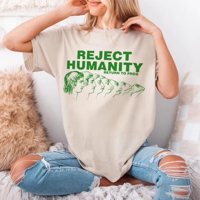 Sherkwomen homens rejeitar humanidade engraçado meme sapo camisetas hippie retro weirdcore gráfico camisetas legal evolução camisa unisex humor