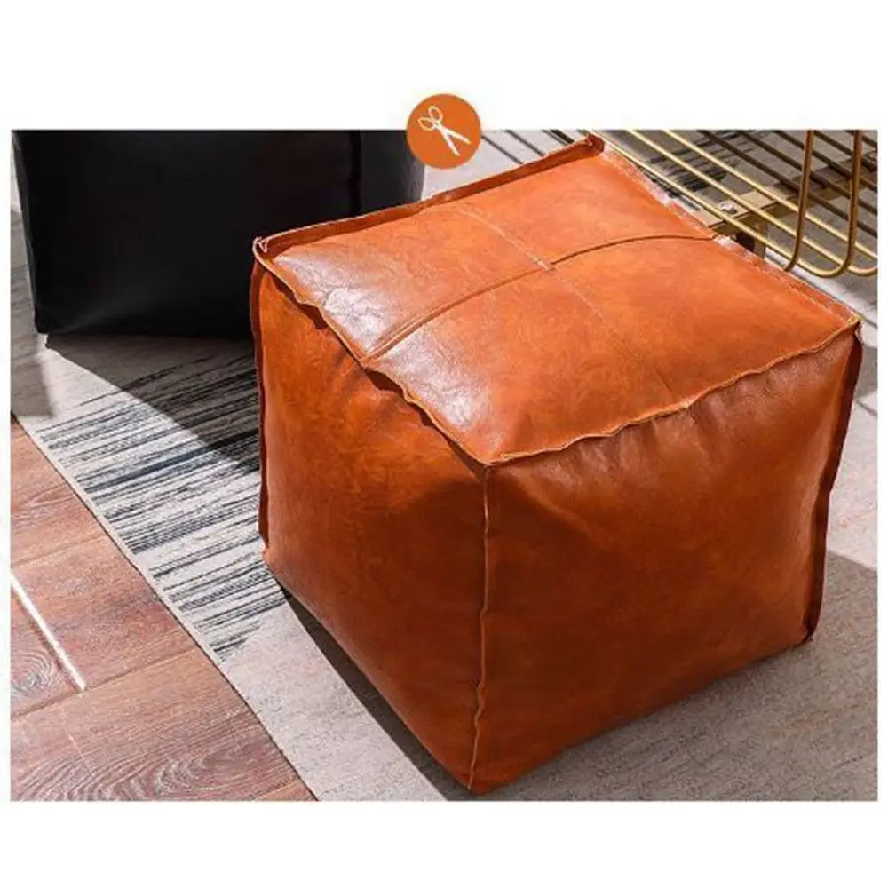 Nordic Style Non-Slip Storage Stool Waterproof No Fillings PU Leather Ottoman Square Thicken Leather