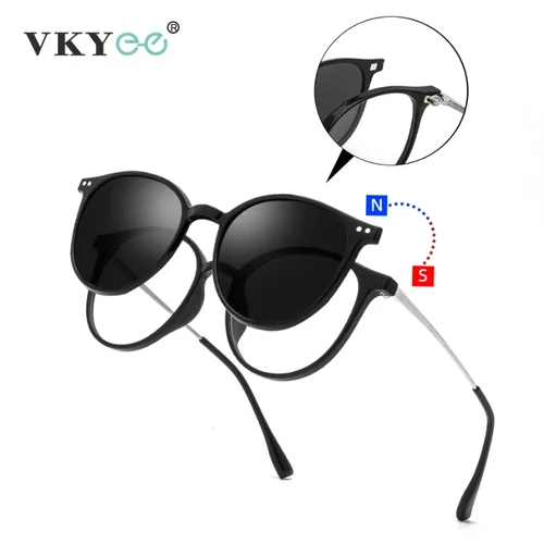 Imagen 2 del producto VICKY, gafas con Clip magnético para mujer, gafas para conducir polarizadas redondas rosas, gafas ópticas para miopía, gafas graduadas personalizadas para hombres 2240