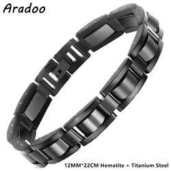 ARADOO Titanium Steel Hematite Magnetic Bracelets for Men Stainless Steel Link Bracelet with Hematite Magnet Stones