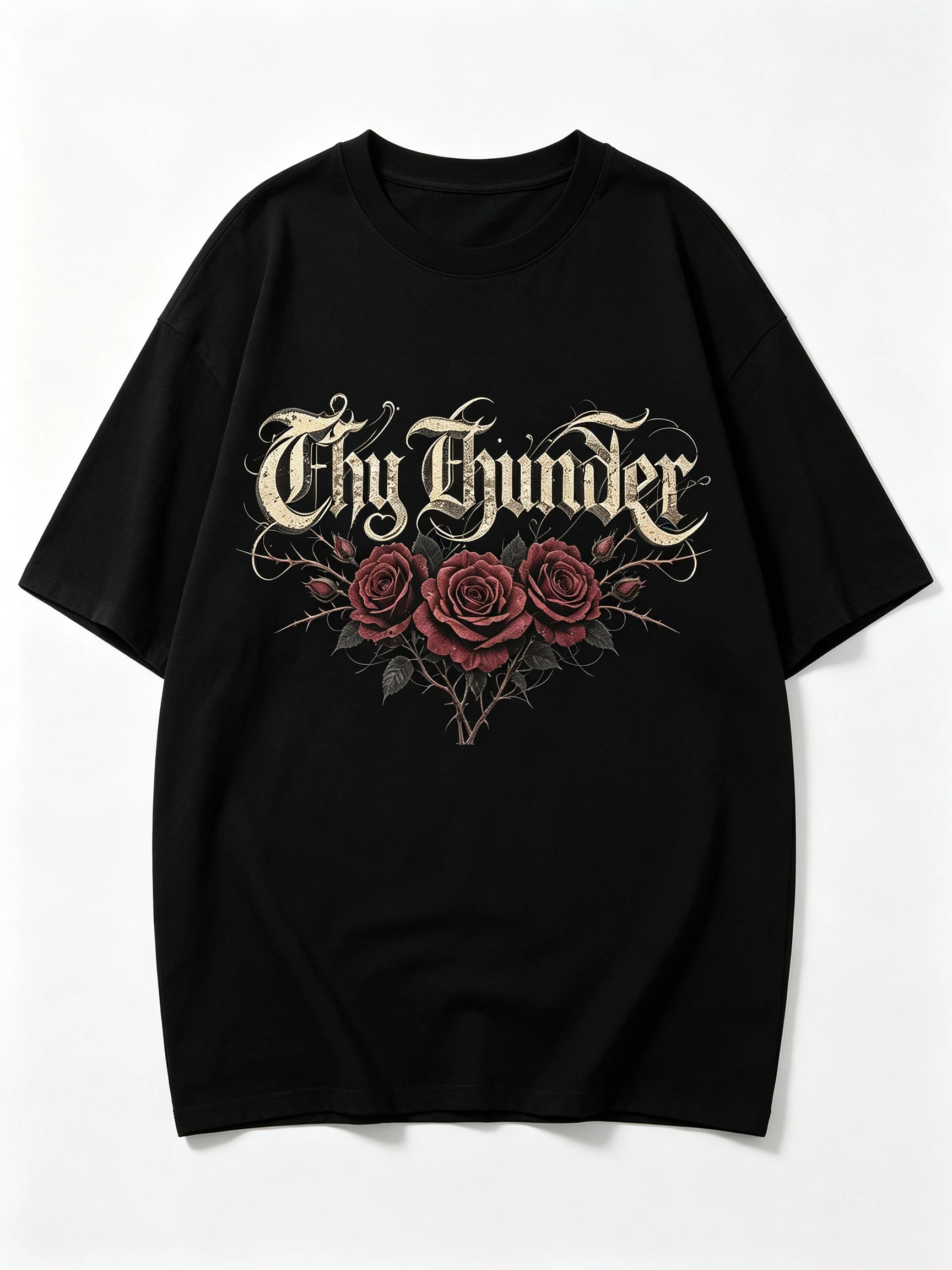 Unisex Gothic Letter Red Rose Thorn Graphic T Shirt Men Women Dark Grunge Vintage Print Oversized Crew Neck Short Sleeve Casual Streetwear Cotton Top