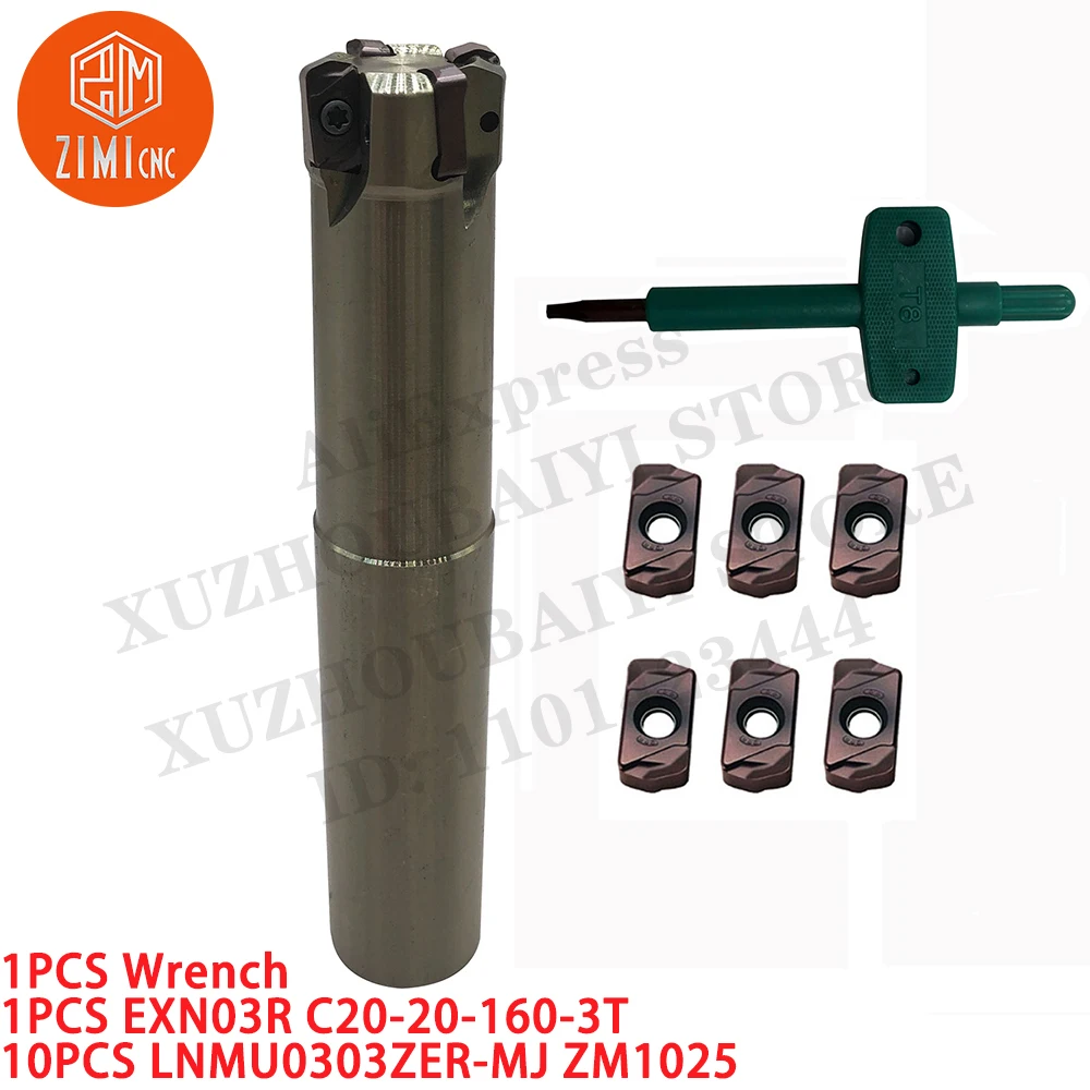 1 قطعة EXN03R C20-20-160-3T قطع نهاية مطحنة شانك + 10 قطعة LNMU0303ZER-MJ ZM1025 مؤشر إدراج الطحن مخرطة معدنية أداة القطع باستخدام الحاسب الآلي