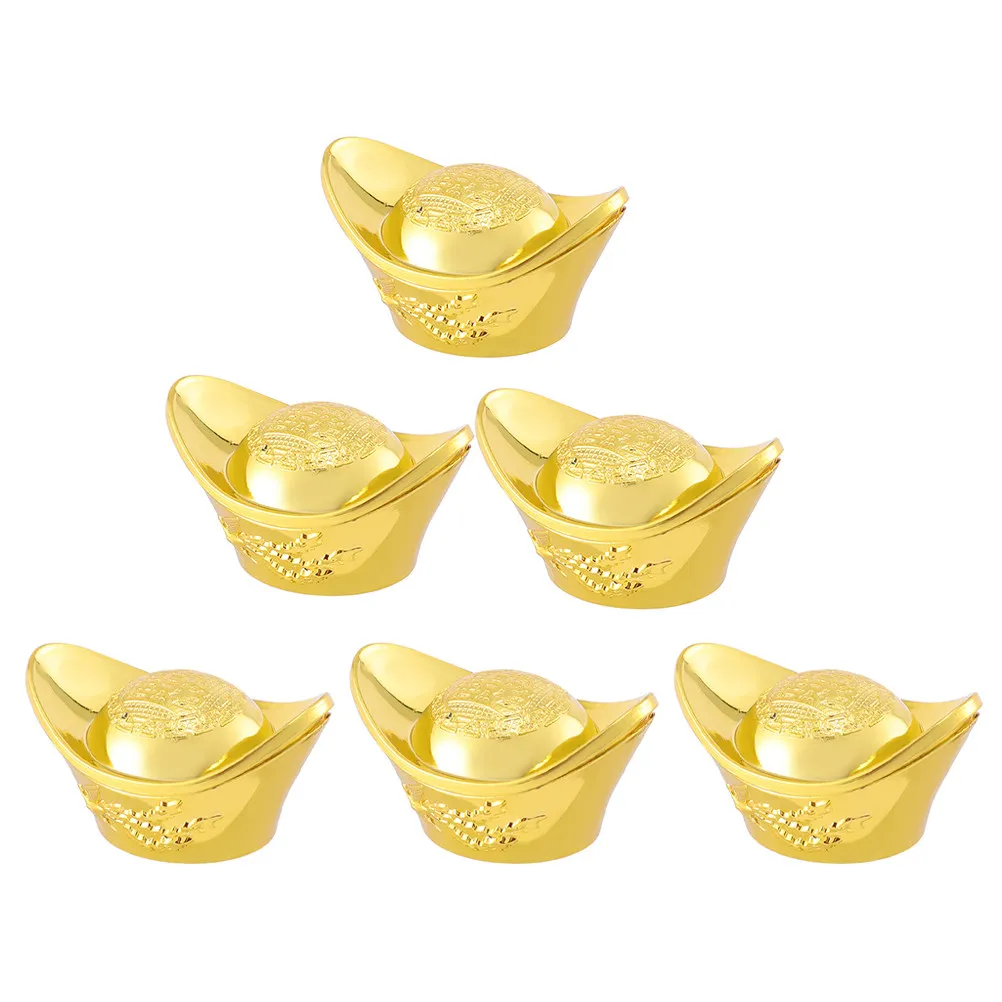 

6Pcs Artificial Gold Ingot Decorations Stylish Chic Desk Table Ornament for Living Room Bedroom Office Stage Performance Props