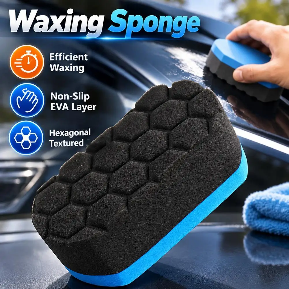 Car Waxing Sponge Applicator Dual Layer EVA Foam Hexagonal Honeycomb Polish Pad Coating Block For Auto Detailing Cleaning
